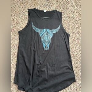 Black Tank Top with turquoise Skull Design